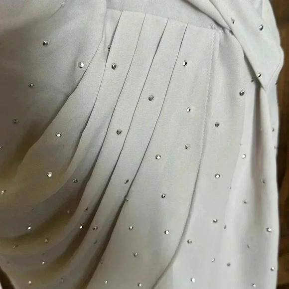 Express Chiffon One Shoulder Sleeveless Mini Dress Rhinestone Short Womens 6 - Picture 9 of 12